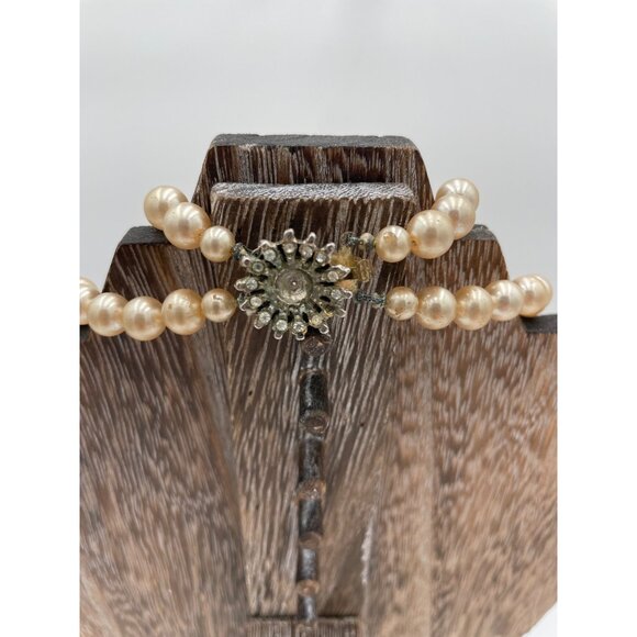 Double Strand Faux Pearl Necklace 14" & 16" Drop With Rhinestone Clasp - Picture 3 of 4